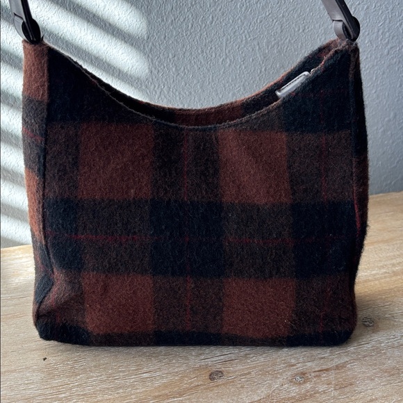 Vintage Plaid Wool Shoulder Bag - Brown and Black - Picture 5 of 16